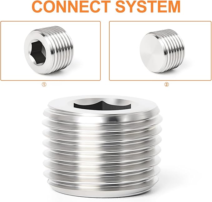GASHER 20Pcs Stainless Steel Internal Hex Thread Socket Pipe Plug Fitting 1/8" 1/4" 3/8" 1/2" NPT Male