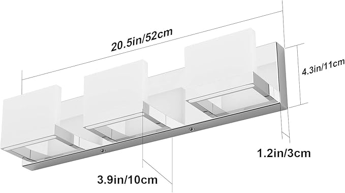 Tipace Modern 3 Lights LED Vanity Light for Bathroom Up and Down Chrome Bathroom Wall Light Fixtures Over Mirror(White Light 6000K)