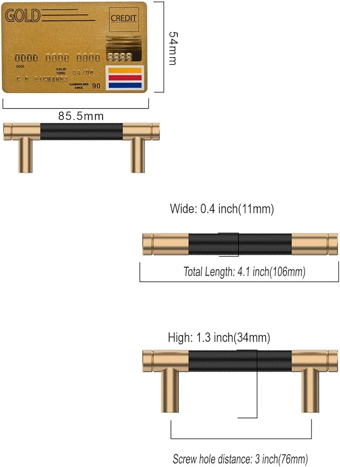 Amerdeco 10 Pack Champagne Bronze Knurled Cabinet Pulls 3 Inch Center to Center Kitchen Cabinet Handles for Drawer Dresser, Cupboard and Wardrobe ZH0040