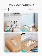 PLUGTUL 2 Pack Surge Protector (980 Joules), Flat Plug Power Strip, 4FT Extension Cord with Multiple Outlets, 6 Outlets, ETL Listed, 14 Gauge, Wall Mountable for Home Office Garage, White