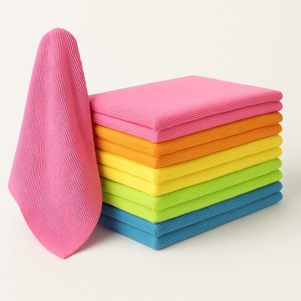 Microfiber Cleaning Cloths, 12 Pack, 6 Mixed Colors, 11.8 x 15.7 inches