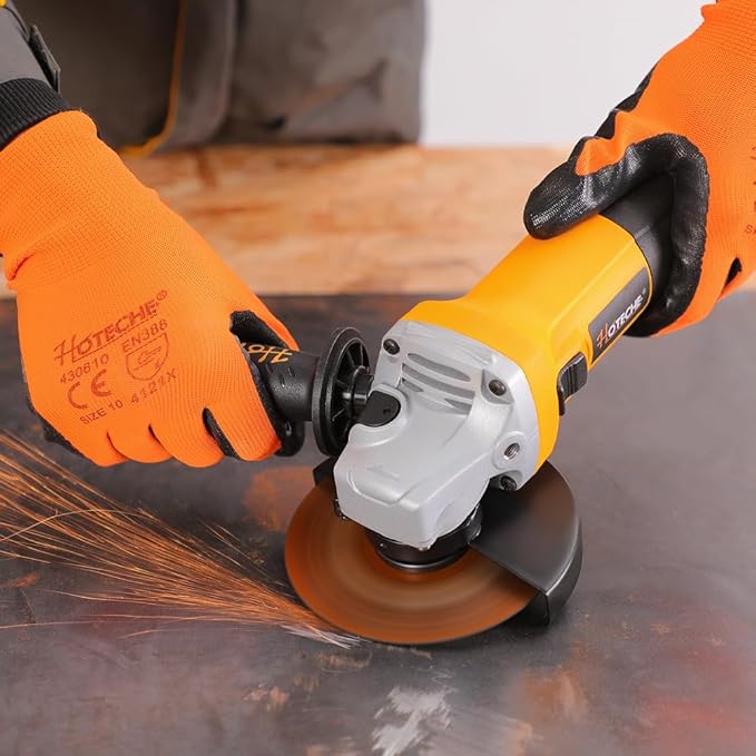 Hoteche 4-1/2-Inch Angle Grinder 6.3-Amp Compact Metal Cutting & Grinding Tool with Cutting Disc, Safety Gloves & Goggles
