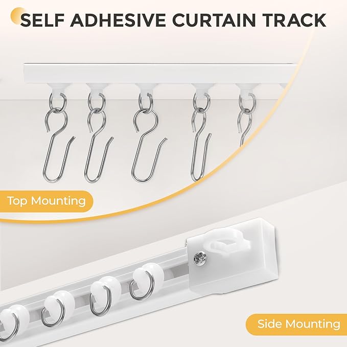 10.8FT Self Adhesive Ceiling Curtain Track No Drill, Curtain Track Ceiling/Wall Mount, Unbendable & Cuttable Track Curtain Rod for RV, Windows, Living Room, Bedroom