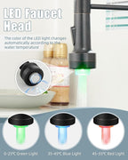 Bronze Kitchen Faucet with Sprayer, Kitchen Faucet with Soap Dispenser,Ktchen Faucets with Pull Down Sprayer,Single Hole Kitchen Sink Faucet with LED light,Oil Rubbed Faucet for Kitchen Sink