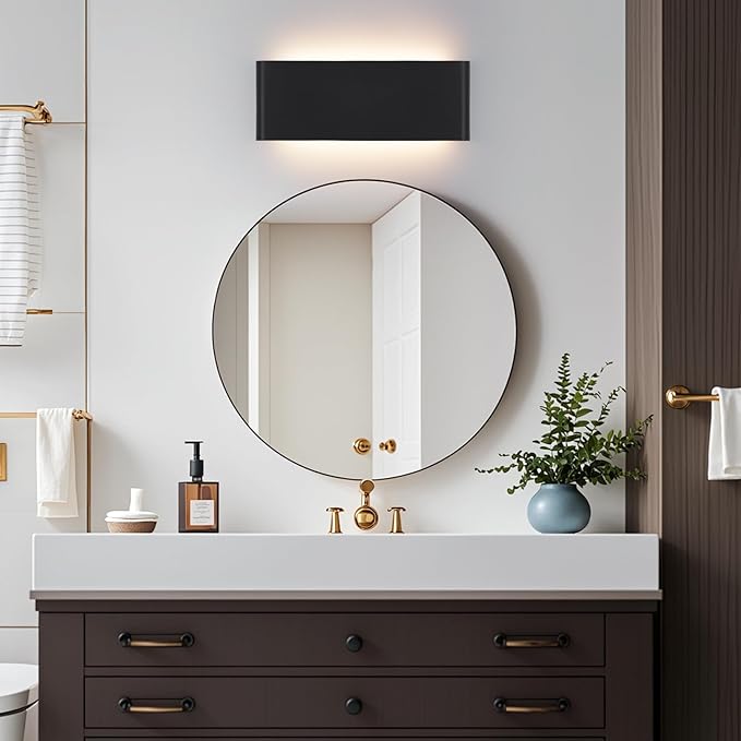 11"Modern LED vanity light,15W Dimmable 5 CCT (3000K-6500K) Adjustable Wall Lamp,Up and Down Wall Lighting,Indoor Wall Sconce for Bedroom,Staircase,Hallway,Dressing Table, 4Pack（Black）