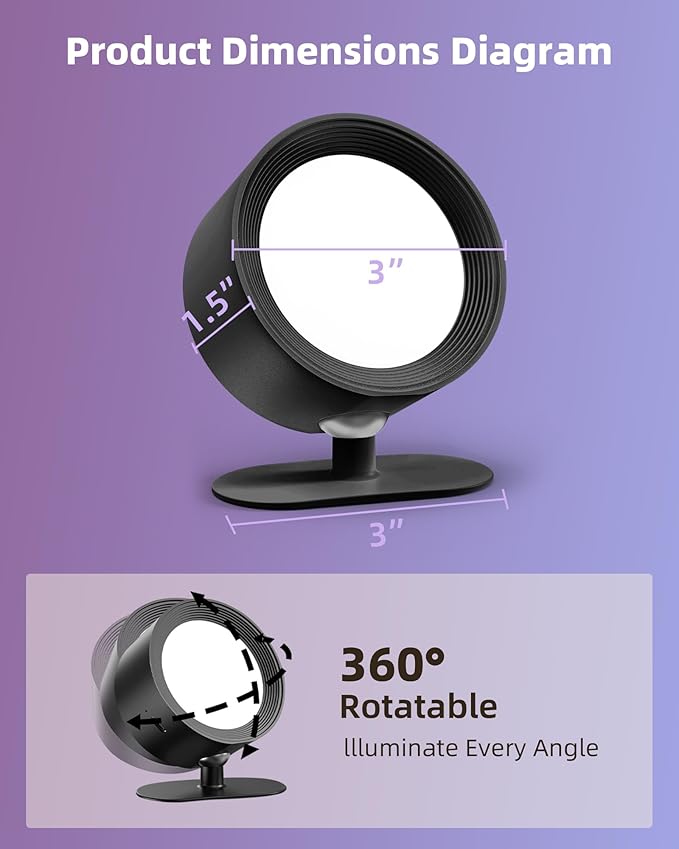 Wall Mounted Lights, 2 Pack Rechargeable RGB Color Changing Light, 3 Color Temps & Remote and Touch, 360°Rotation Dimmable Cordless for Study Bedroom Reading Bedside (Black)