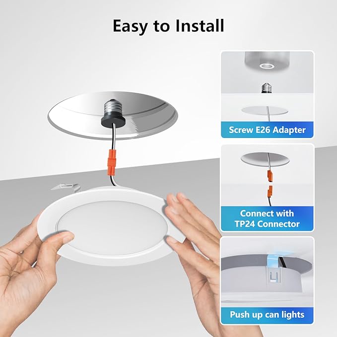 LVWIT 4 Inch LED Recessed Lights, LED Can Lights, Color Selectable 2700/3000/4000/5000/6000K 5CCT, 7W 700LM, Dimmable Recessed Lighting with E26 Conversion Kit, Retrofit Recessed Light, 12 Pack