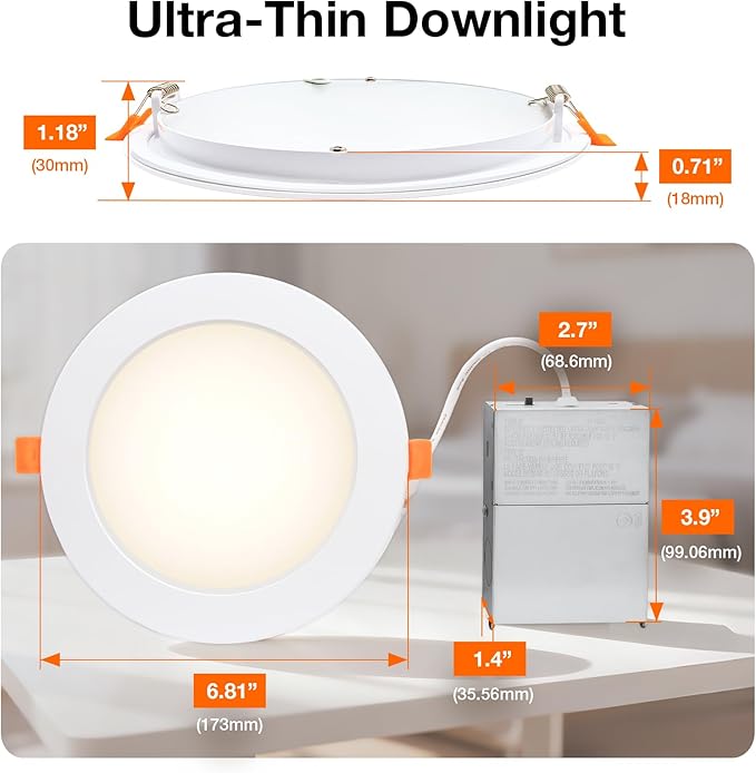 Sylvania 6" Slim Microdisk Downlight, 12W, 5 CCT Select (2700K - 5000K) Recessed Lighting, 1000 LMS, 90 CRI, Dimmable, Wet-Rated, White - 6 Pack (61190)