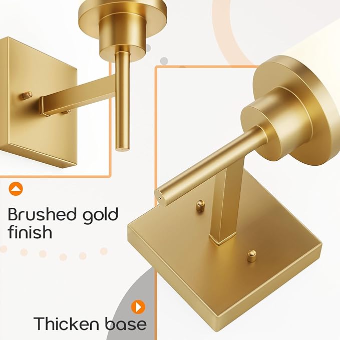 Vanity Lighting Fixtures with White Frosted Glass Gold Wall Lamp for Bathroom Mirror Bedroom, Living Room, Kitchen Cabinet, Washroom Porch T001GD-L1