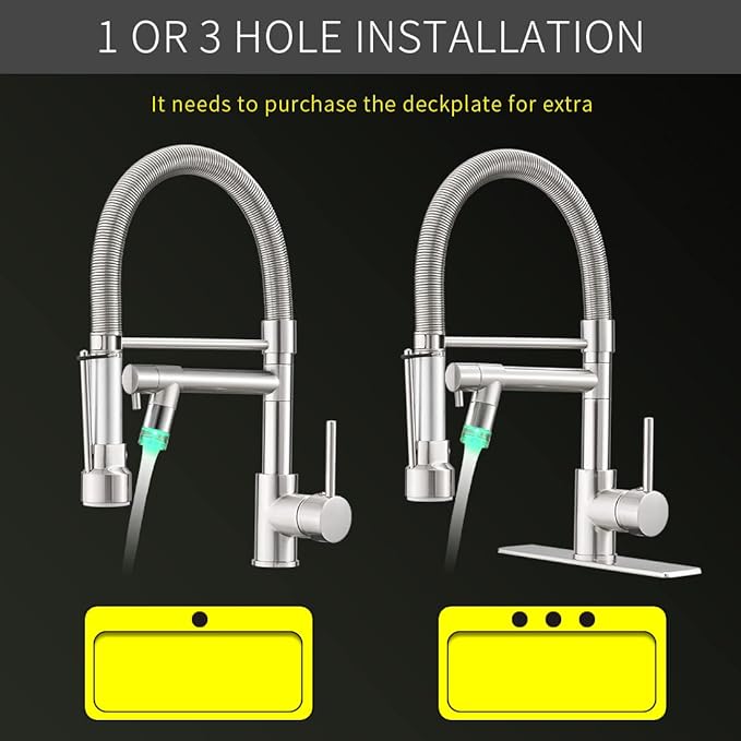 Fapully Kitchen Faucets with Pull Down Sprayer,Commercial Single Handle Kitchen Sink Faucet with LED Light,Brushed Nickel