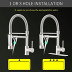 Fapully Kitchen Faucets with Pull Down Sprayer,Commercial Single Handle Kitchen Sink Faucet with LED Light,Brushed Nickel