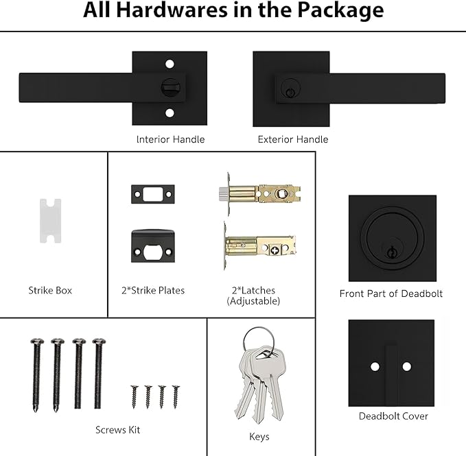 Haidms 2 Packs Black Exterior Door Lock Set with Deadbolt, Matte Black Front Door Handle and Deadbolt Set, Entry Door Locksets, Heavy Duty Zinc-alloyed Front Door Lock Set