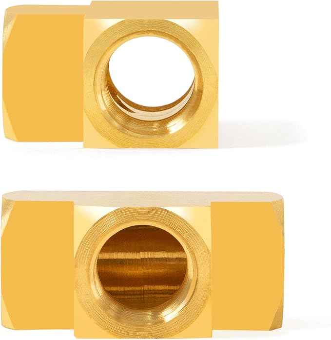 ChillWaves Brass Pipe Fitting, Barstock Tee 1/4" x 1/4" x 1/4" NPT Female Thread Adapter(3-PACK)