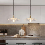 Glass Pendant Lights Full Brass Modern Pendant Lighting Fixture 11 Inch with Rippled Transparent Shade Adjustable Hanging Lamp for Dining Room and Kitchen Island