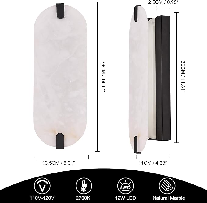 ZEROUNO 14.2 inch Alabaster Wall Sconces, Natural Marble Wall lamp Set of Two,Dimmable Alabaster Wall Light Fixtures for Stairs Bathroom Living Room Bedroom Vanity,Hallway
