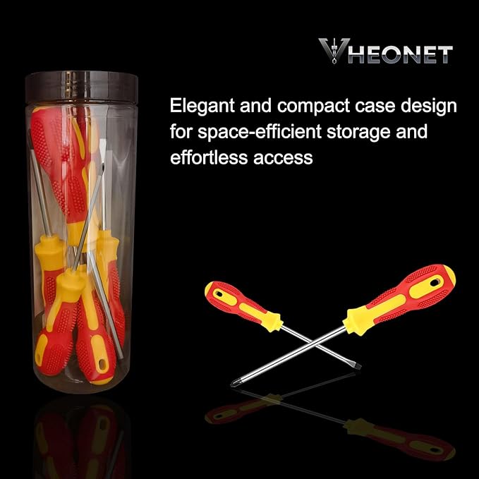 Magnetic Screwdriver Sets 6 PCS,Screwdriver Set with Small Box,Flat Head Phillips Screwdriver, Non-Slip Cushion Grip for Repair Home Improvement,Red & Yellow