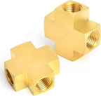 GASHER 1PCS Brass Pipe Fitting, Barstock 4 Way Cros, 1/4" x 1/4" x 1/4" x 1/4" NPT Female Pipe