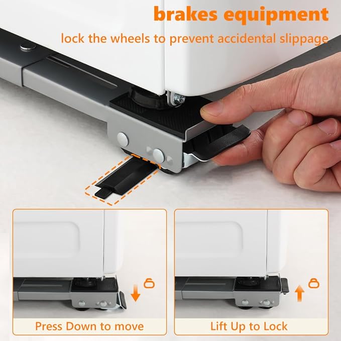 LUCKUP Heavy Duty Appliance Rollers W/Crowbar, Extendable Washing Machine Stand Furniture Rollers Mobile Fridge Base Furniture Sliders for Refrigerators Washer and Dryer Support 660 lbs, Black