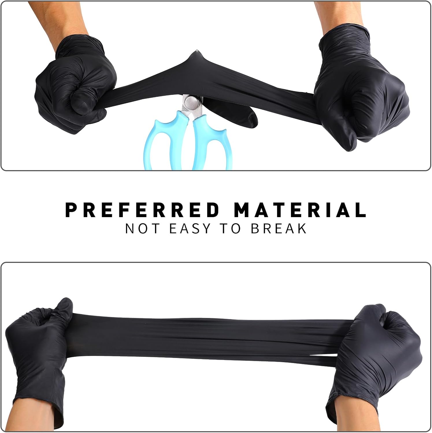 LW Concept - Black Nitrile Gloves - Latex & Powder-Free, Disposable, Strong, Food Handling