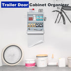 Trailer Door Cabinet Organizer, Flip-Out Work Tray & Paper Towel Rack Organizer with Hooks, Wall-Mount Work Station Storage Cabinet for Enclosed Race Trailer Garage Storage, White