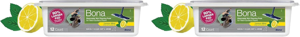 Bona® Disposable Wet Cleaning Pads for Hard-Surface Floors, Lemon Mint Scent 12 Count (Pack of 2)