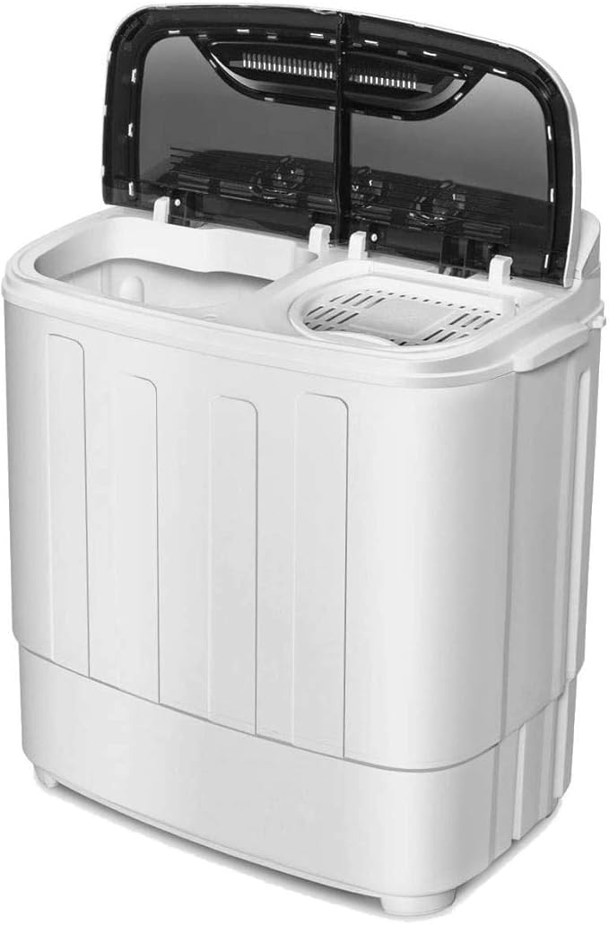 Clothes Washing Machines,SAFEPLUS Compact Mini Twin Tub Versatile Washer Machine with 8 lbs Washing &5 lbs Spin Dryer Load Cappacity Gravity Drain Pump and Drain Hose for Apartment Black
