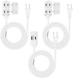 HBN 3-Pack 3 ft 3-Outlet Indoor Extension Cord 16/2 SPT-2, 2 Prong Polarized, Power Cord with Safety Plug Cap, for Homes, Kitchens & Offices, White