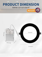 6-inch LED Recessed Lights - Slim Recessed Ceiling Light with Junction Box, 12W 5CCT Selectable Canless Lighting fixture, Dimmable, Easy Install for Bedroom, Kitchen, Living Room, 1 Pack, Black