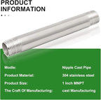 TAISHER 2PCS Stainless Steel Pipe Fittings, 1" NPT x 1" NPT Male Threaded, 8" Length Nipple Cast Pipe