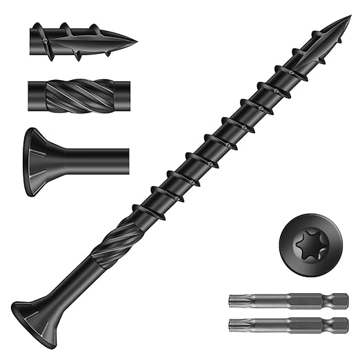 #9 x 2-1/2" Deck Screws (187Pcs) 2lb. Carbon Steel, Black, Flat Head, Rust Resistant epoxy Coated, with T25 Star Bit