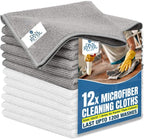 DAN RIVER 12-Pack Microfiber Towels – Ultra Absorbent, Lint-Free & Streak-Free Cleaning Cloths for Home, Car & Kitchen - Must-Have Cleaning Essentials - 12" x 12" - Gray White