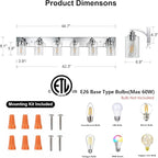6-Light Bathroom Light Fixtures Modern Chrome Vanity Lights for Bathroom Lighting Fixtures Over Mirror with Clear Glass Shade for Cabinet Mirror Bedroom Hallway