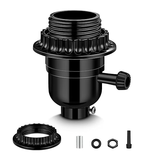 UL Listed E26 Light Socket Replacement with 3-Position Knob Switch for Brigtness Setting, 2 Lamp Shade Rings and Other Lamp Repair Parts, Compatible with Table Lamp, Floor Lamp,Light Fixture,Black(1)