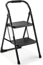 Step Stool for Adults,2 Step Ladder Folding 330lbs Anti Slip Step Stool,Foldable Ergonomic 2 Steel Stool with Wide Pedal for Home, Kitchen, Office (Matte Black)