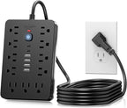 5 FT Flat Plug Surge Protector Power Strip,11 Multiple AC Outlets with 6 USB Ports (2 USB C), 5 Feet Extension Cord, 1250W/10A, One Touch Switch Button, 17 in 1 Compact powerstrip