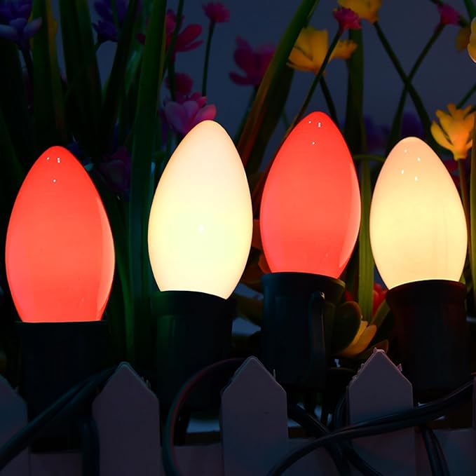 SUNSGNE 25 Pack C9 Red Christmas Light Bulbs, 7 Watt Red Incandescent Christmas Replacement Light Bulbs, E17 Intermediate Base