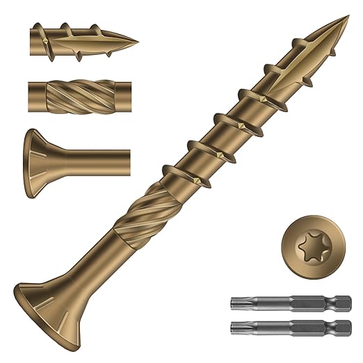 #8 x 1-1/2" Deck Screws (1288Pcs) 8lb. Carbon Steel, Yellow, Flat Head, Rust Resistant epoxy Coated, with T25 Star Bit