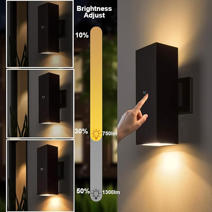 Motion Sensor Outdoor Wall Lights 2-Pack, Dusk to Dawn Exterior Light Fixtures with 3 Lighting Modes, 13'' Up Down Porch Lights with 15W LED Bulbs, Waterproof Wall Sconce for House, Patio, Garage