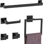5 Pieces Towel Bar Set Matte Black Bathroom Hardware Accessories Set Include Towel Rack TP Holder Towel Ring Coat Hooks Stainless Steel Wall Mounted Towel Holder Set for Bathroom,23.6 in