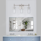 LED Vanity Lights - 24" Modern Bathroom Light Fixtures, 3-Light Brushed Nickel Vanity Light with Crystal Bubble & Clear Glass Shade, 24W Bathroom Lighting Fixtures Over Mirror