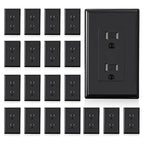 ELEGRP Decorator Wall Receptacle Outlet, Tamper Resistant 15A 125V Standard Electrical Wall Outlet, Residential Grade, Self-grounding, with Screwless Wall Plate, UL (20 Pack, Glossy Black)