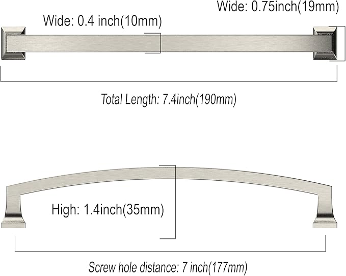 Asidrama 10 Pack 7 Inch(177mm) Hole Centers Kitchen Cabinet Handles, Brushed Satin Nickel Cabinet Pulls Kitchen Cabinet Hardware for Cupboard Drawer Pulls