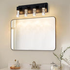 4-Light LED Vanity Light Fixture in Black - Modern Bathroom Lighting, Over Mirror Illumination | Multicolor Temperature 3000K/4000K/6000K | Stylish Bathroom Dec