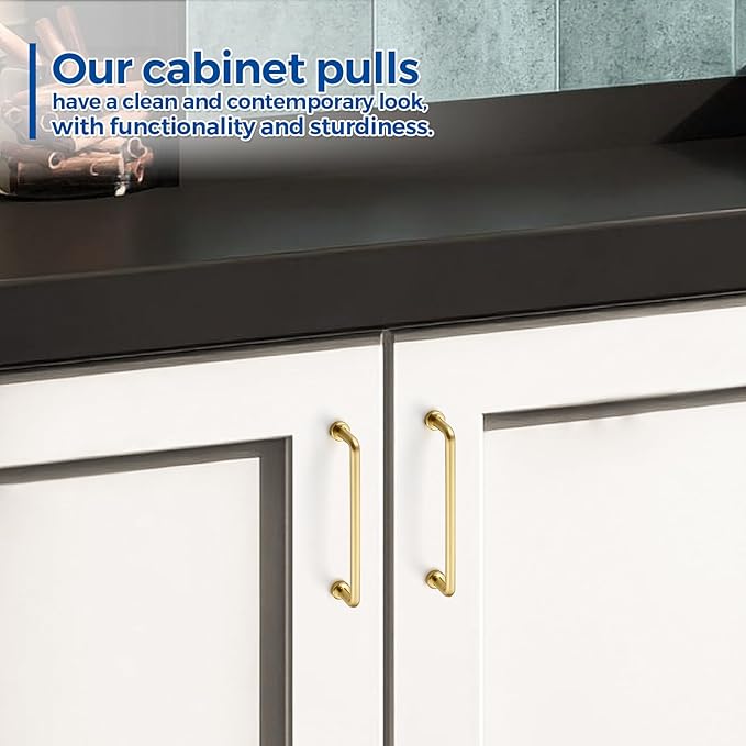 JOY DECOR Cabinet Pulls – 5 Inch Hole Center, Brushed Brass, 2 Pack, Zinc Alloy Cabinet Handles for Drawers & Cupboard – Vintage Style Hardware for Kitchen, Bathroom, Dresser, Furniture Makeover