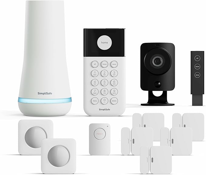 SimpliSafe 12 Piece Wireless Home Security System w/HD Camera - Optional 24/7 Professional Monitoring - No Contract - Compatible with Alexa and Google Assistant, White