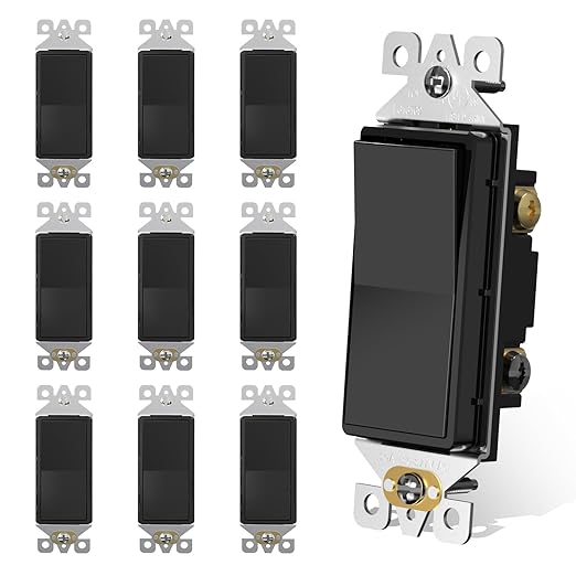 AIDA 3 Way Decorative Light Switch, Electric Switches,15Amp, 120/277 Volt, 3 Way Rocker Switch, Wall Switch Replacement, Self-Grounding, Residential and Commercial Grade, UL Listed (10 Pack,Black)