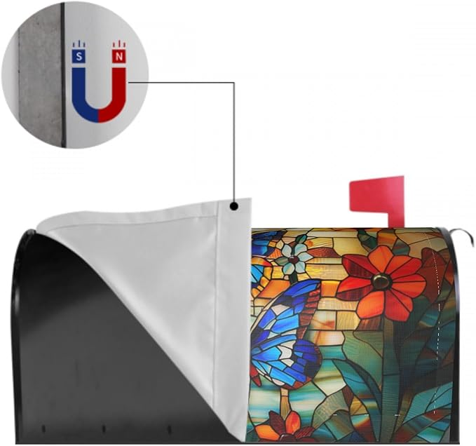 Giwawa Stained Glass Butterfly Mailbox Cover Fall Mailbox Covers Magnetic Large Autumn Mail Box Covers Oversized 25.5 x 21 Thanksgiving Decorations Outdoor Welcome Mailbox Wrap