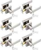6 Pack Entry Door Levers with Lock and Key, Brushed Nickel Keyed Alike Lockset Combo Pack, Entrance Door Handles for Office and Front Door, Door Knobs Lockset (Each with 3 Keys)