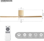 52" Ceiling Fan with Light - Low Profile Flush Mount Ceiling Fan, 6-Speed Remote Control, Solid Wood, Quiet Reversible DC Motor, Wood/White Finish, for Bedroom, Living Room, Porch