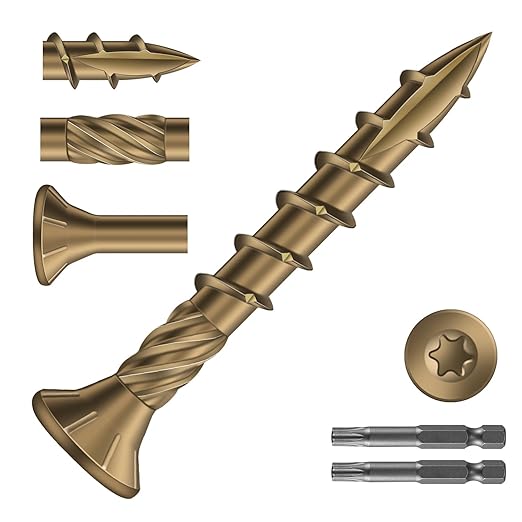 #8 x 1-1/4" Deck Screws (1194Pcs) 6lb. Carbon Steel, Yellow, Flat Head, Rust Resistant epoxy Coated, with T25 Star Bit